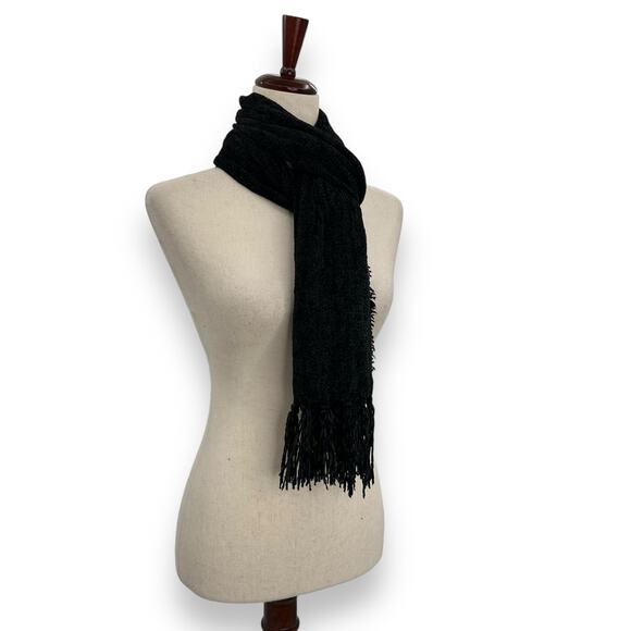 NEW Style & Co Black Chenille Scarf Fringe Trim Oblong Soft & Cozy Winter Snow - Picture 6 of 8